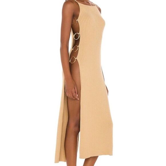 Cult Gaia Jammy Knit Dress Sand Beige XS/S Ribbed Maxi Cutout Ring Ribbed - Picture 1 of 15